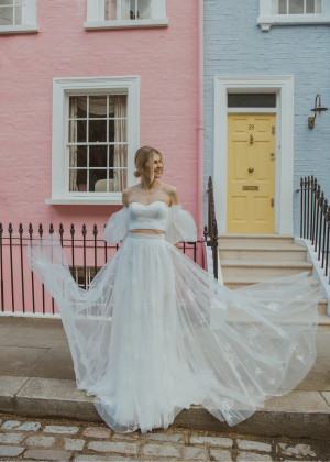 Two Piece Off Shoulder Ivory Lace Tulle Unusual Wedding Dress